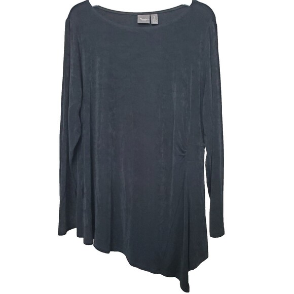 Chico's Travelers Black Gathered Asymmetric Hem Long Sleeve Tunic Size 3 (XL) - Picture 1 of 7